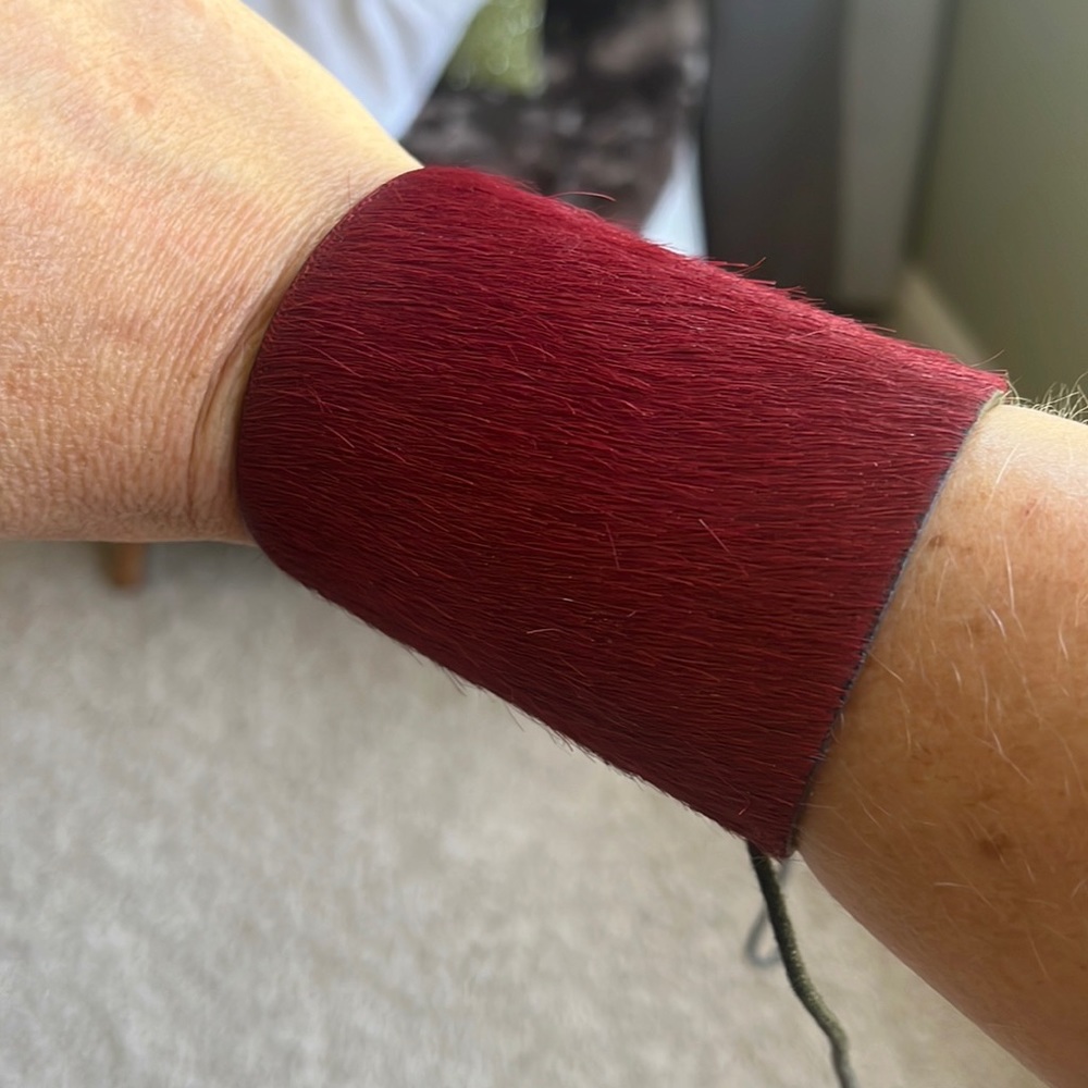 Armani Exchange burgundy horsehair cuff. Genuine leather